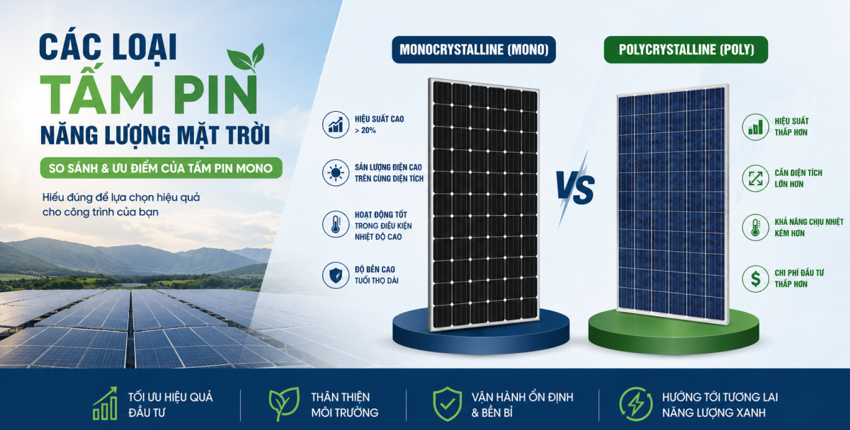 CÁC LOẠI TẤM PIN NĂNG LƯỢNG MẶT TRỜI – VÌ SAO TẤM PIN MONOCRYSTALLINE ĐANG LÀ LỰA CHỌN HÀNG ĐẦU?
